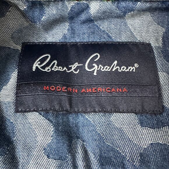 Robert Graham Romero Button Shirt Men’s Large Indigo Blue Camo Tailored Fit New - Picture 7 of 12